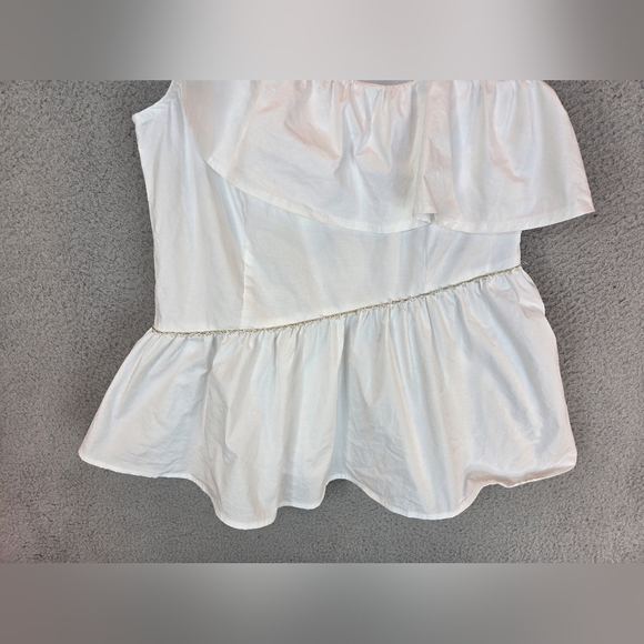 Wildfox Laurent White Womens Top Sz M Embellish Bead Ruffle Side Zip Sleeveless - Picture 3 of 12